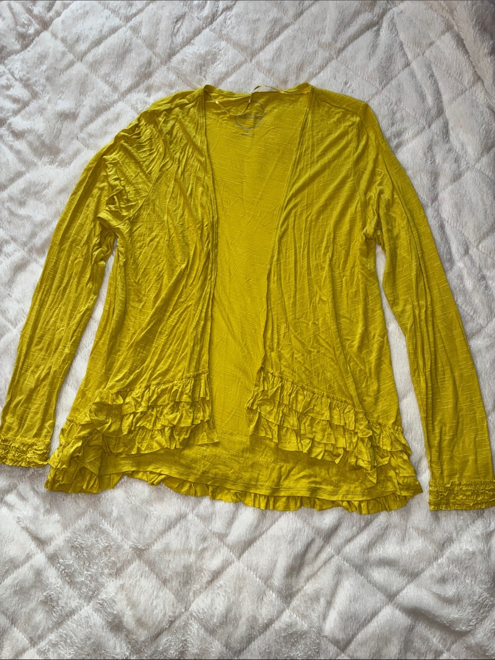 INC International Concepts Yellow Ruffle-Trim Open Cardigan